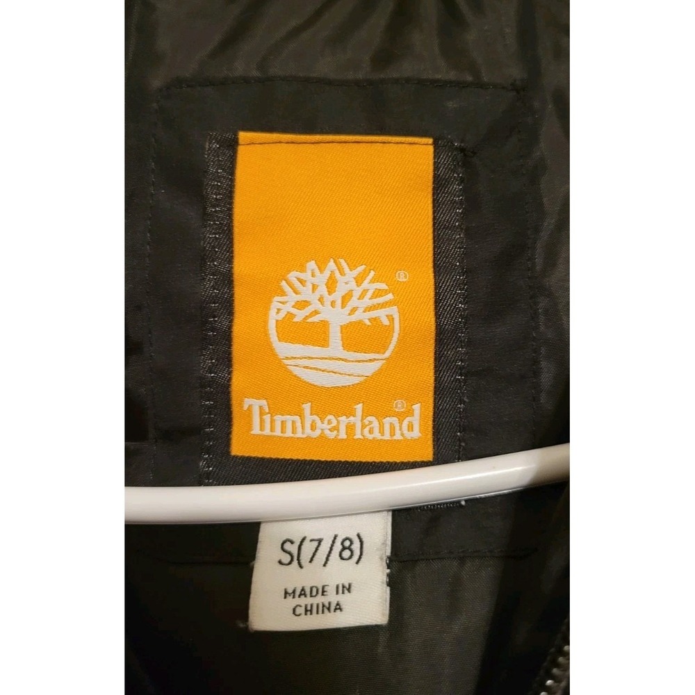 Timberland Boys Puffer Jacket Black Gray Hooded S (7/8) Full Zip Polyester - Picture 4 of 6
